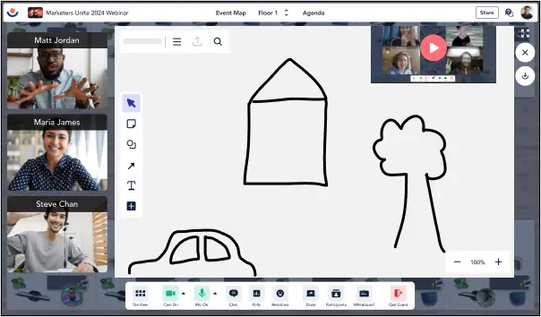 Use Remo's in-built whiteboards to make your webinars interactive