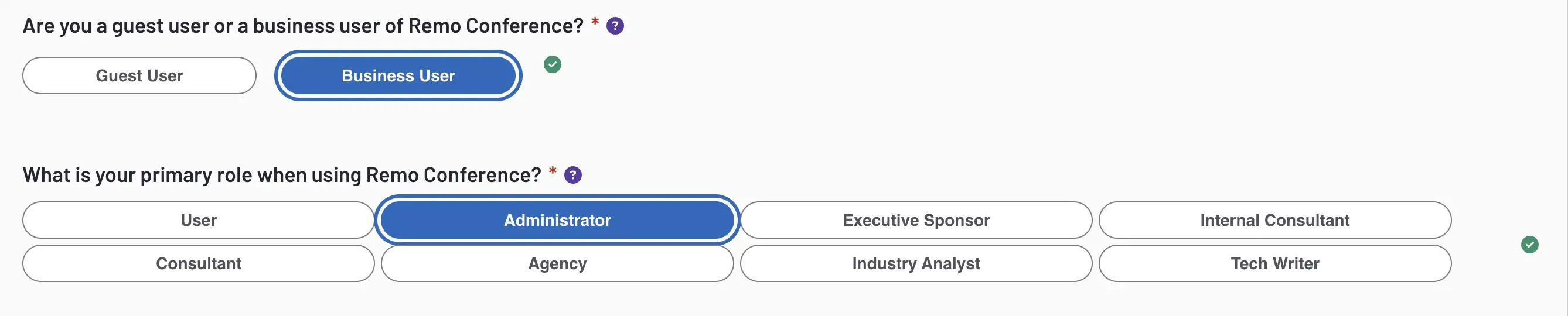 Example of questions from G2's review form