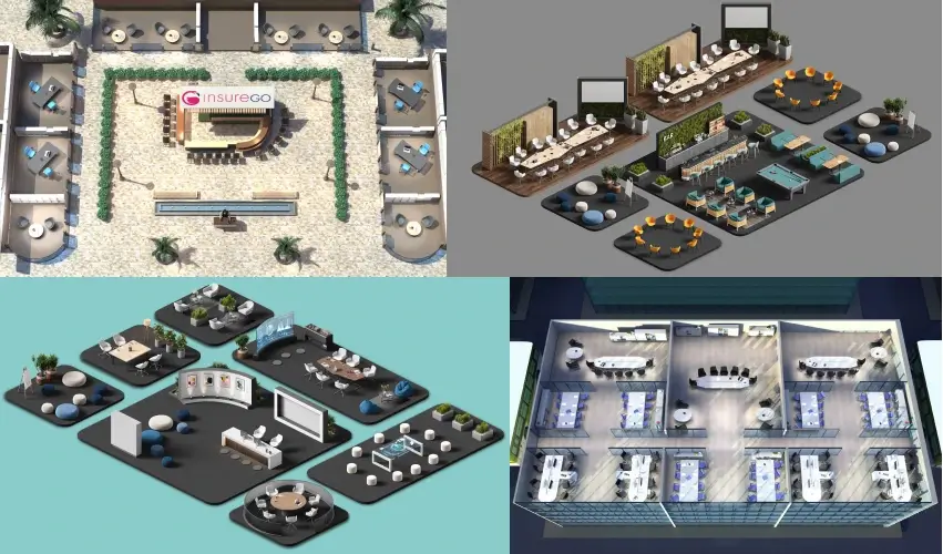Four default Remo floor plans built for virtual office spaces and online meetings