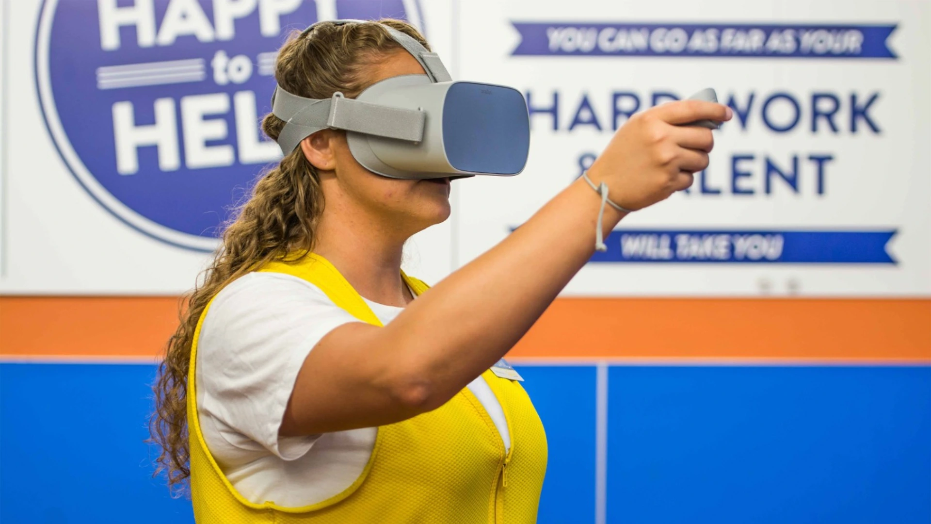 VR events use case showing Walmart’s training simulation for staff onboarding and safety using Oculus headsets.