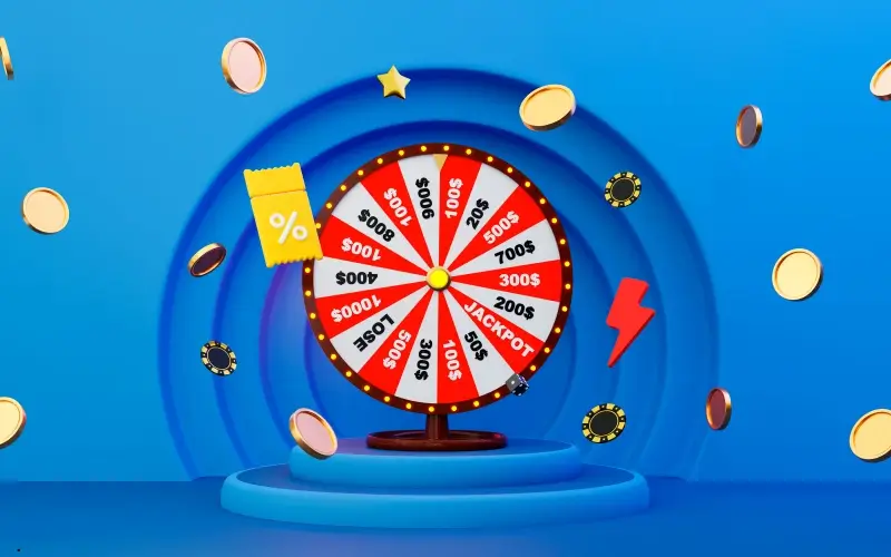 A colorful spin-the-wheel game with prizes and coins, representing a virtual gamification idea.