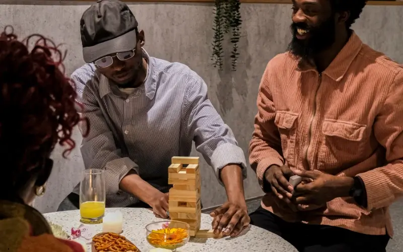 Attendees playing Jenga during a virtual gamification night.