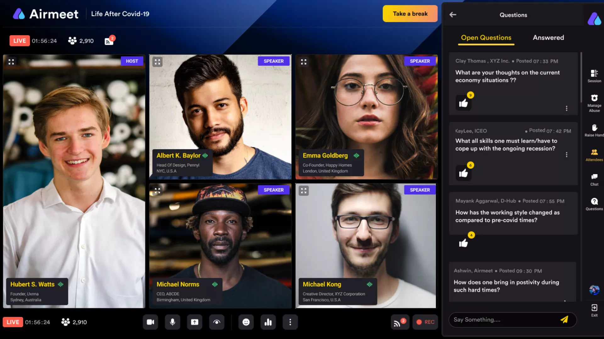 Airmeet platform interface showing video networking tables — one of the top Zoom alternatives for virtual events.