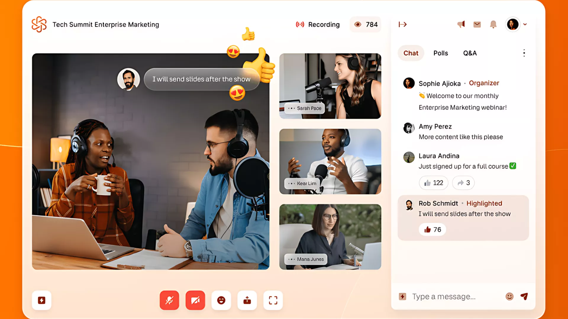 RingCentral Events interface showing event agenda and chat — a hybrid Zoom alternative for conferences.