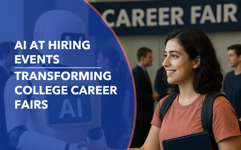 AI at hiring events helping college students connect with employers at modern career fairs.