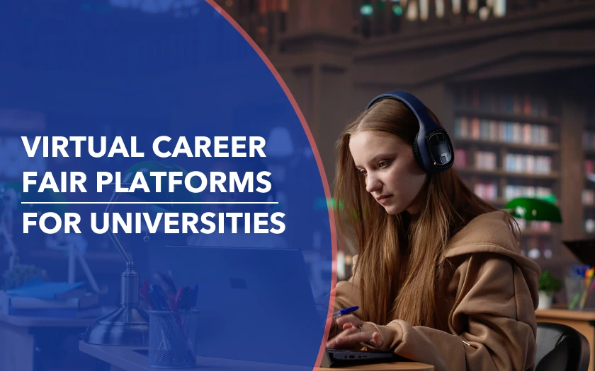 Female student attending an online event on her laptop, symbolizing the rise of virtual career fair platforms for universities.