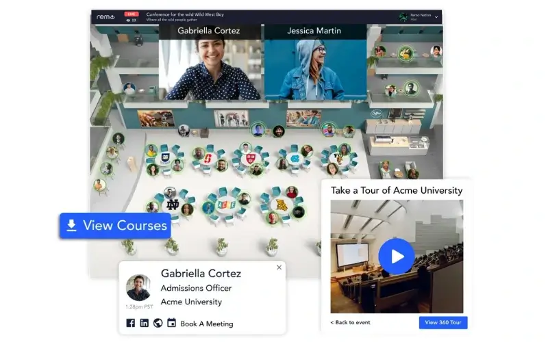 User interface of virtual education platform Remo.