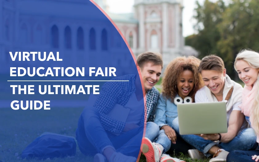 The Ultimate Guide to Virtual Education Fairs, showing students exploring education options online together while attending a virtual education fair.