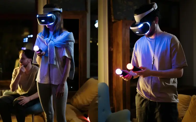 Technology-driven brand activation using virtual reality, where participants interact with an immersive VR experience through motion controllers.