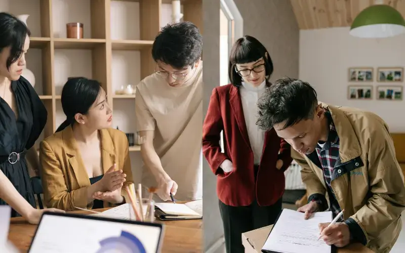 Event organizers collaborating to plan and structure event sponsorship levels.