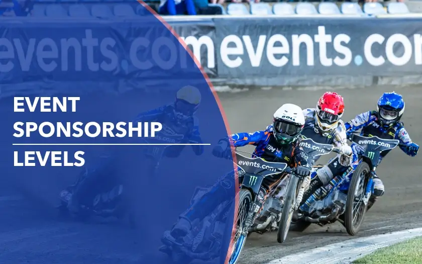 Racing event visual representing competitive event sponsorship levels and tiered brand exposure.