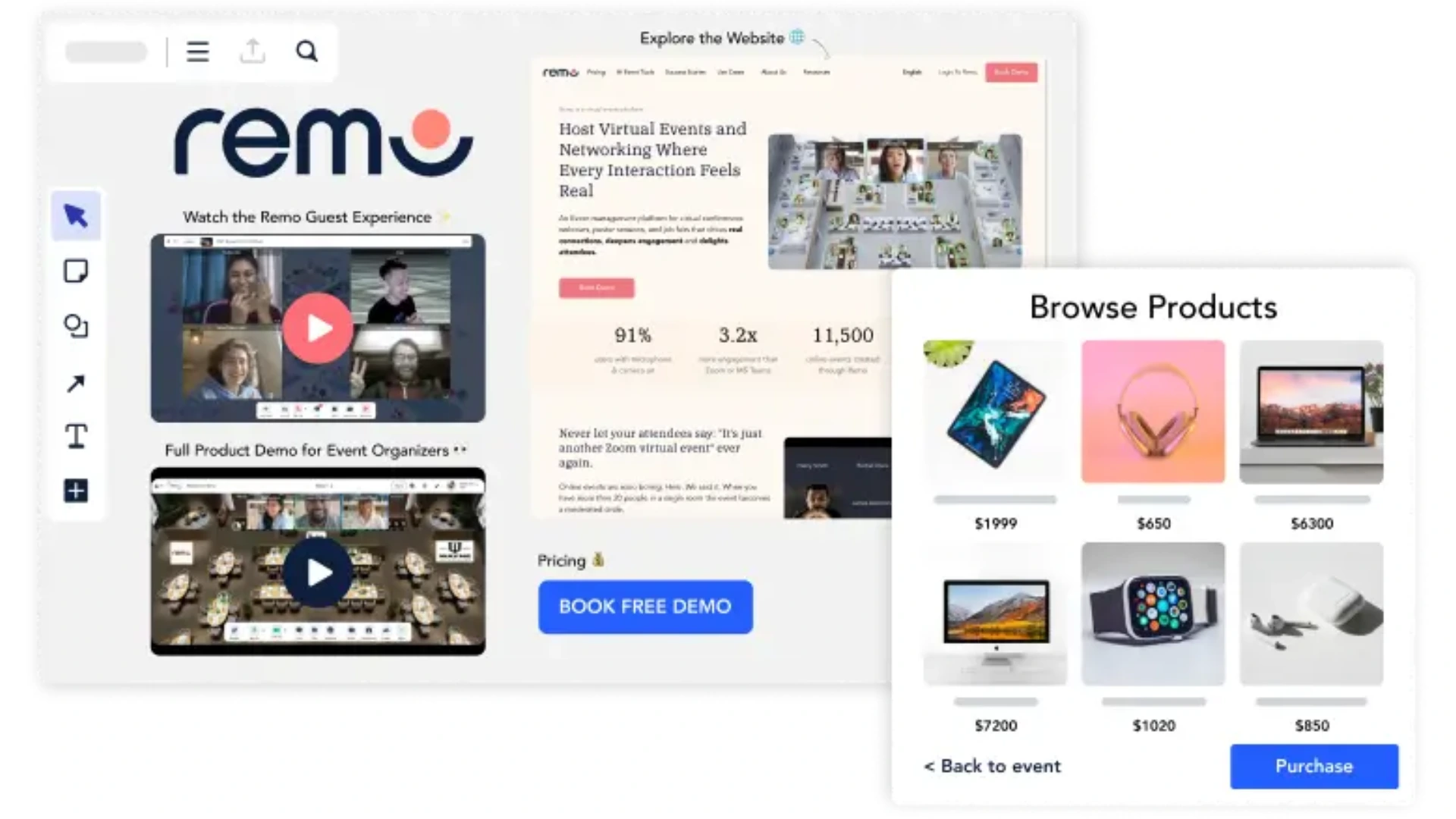 Remo platform interface showcasing virtual product demos, highlighting product demos meaning in modern digital sales experiences.