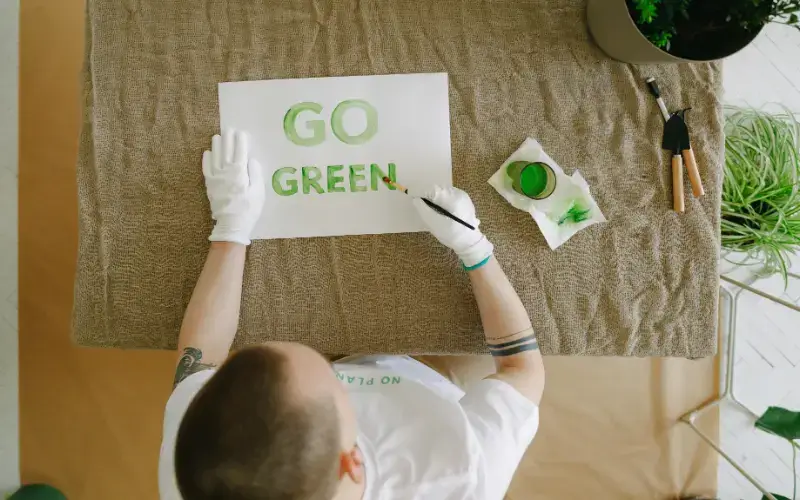 Illustration representing the sustainability benefits of virtual exhibitions, highlighting reduced environmental impact and eco-friendly event practices.