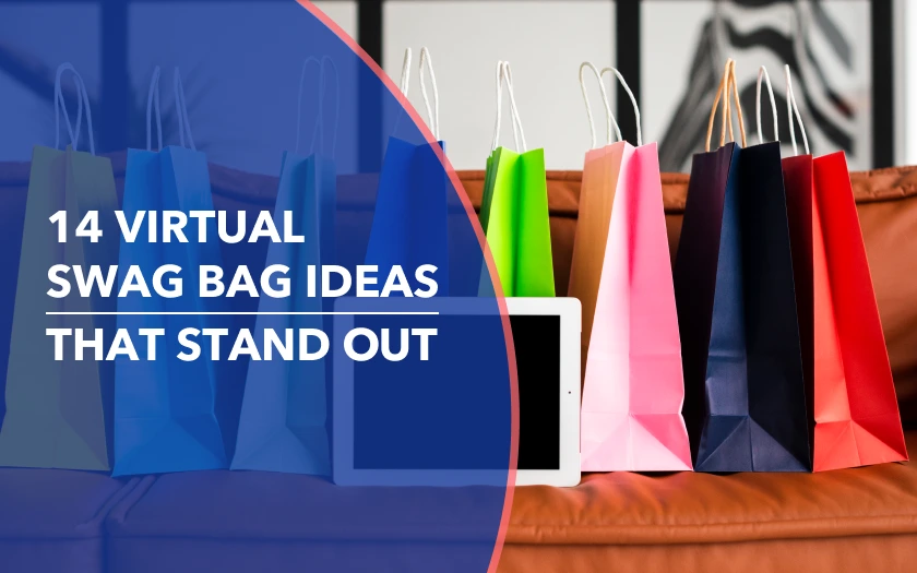 Colorful shopping bags and digital items illustrating virtual swag bag ideas that help events stand out.