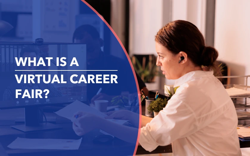 Recruiter reviewing applications during an online hiring event while speaking with candidates via video platform.