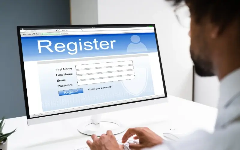 Job seeker filling out an online registration form to sign up for a virtual career fair.