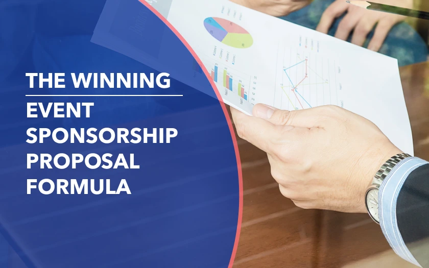 Professional reviewing charts and strategy documents for an event sponsorship proposal.