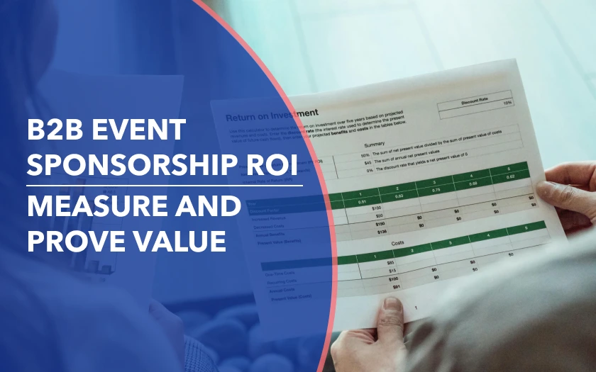Person reviewing a return on investment report, representing B2B event sponsorship ROI analysis, performance tracking, and measuring sponsor value.