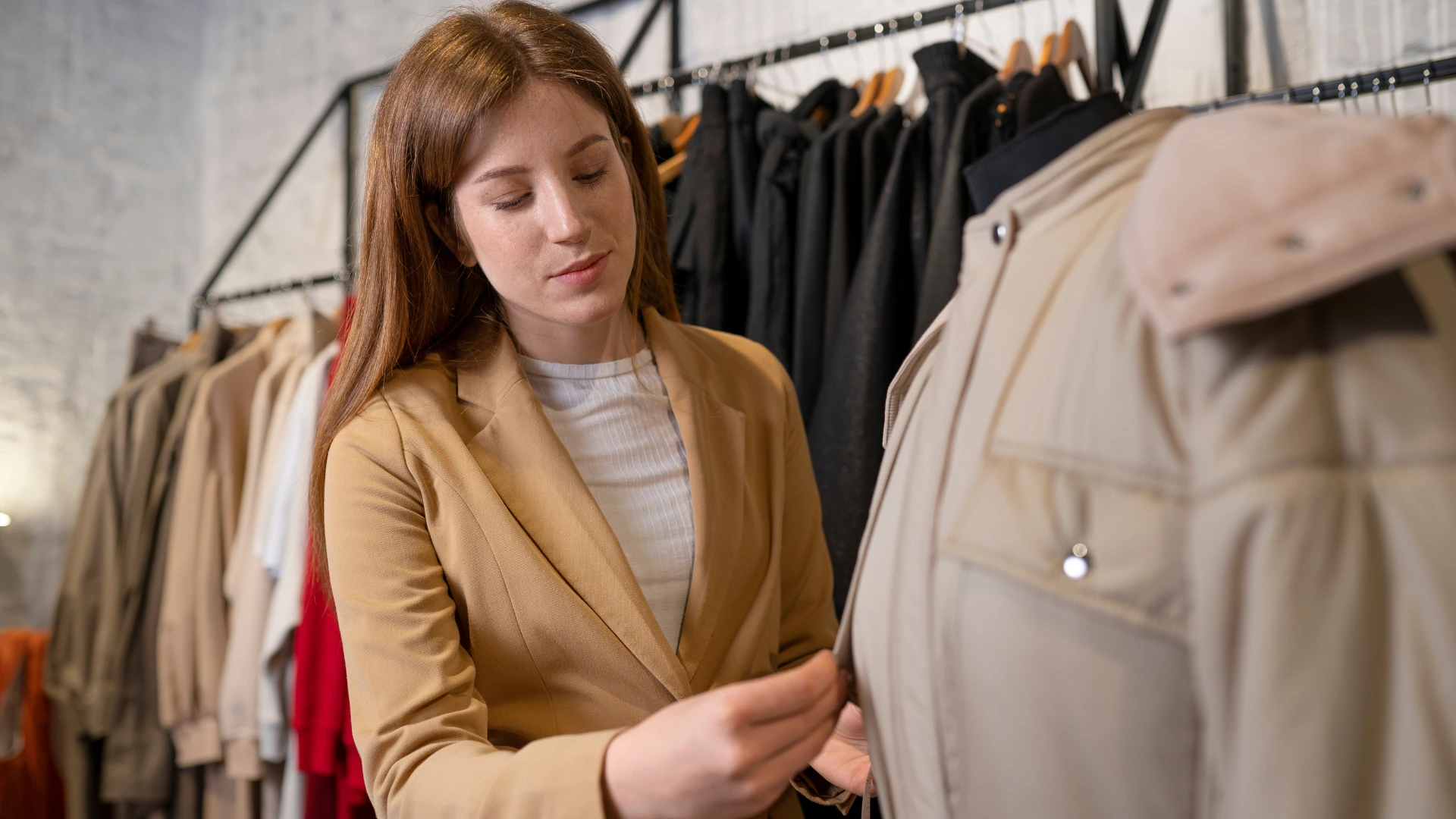 Student choosing professional outfit for college career fair first impression.