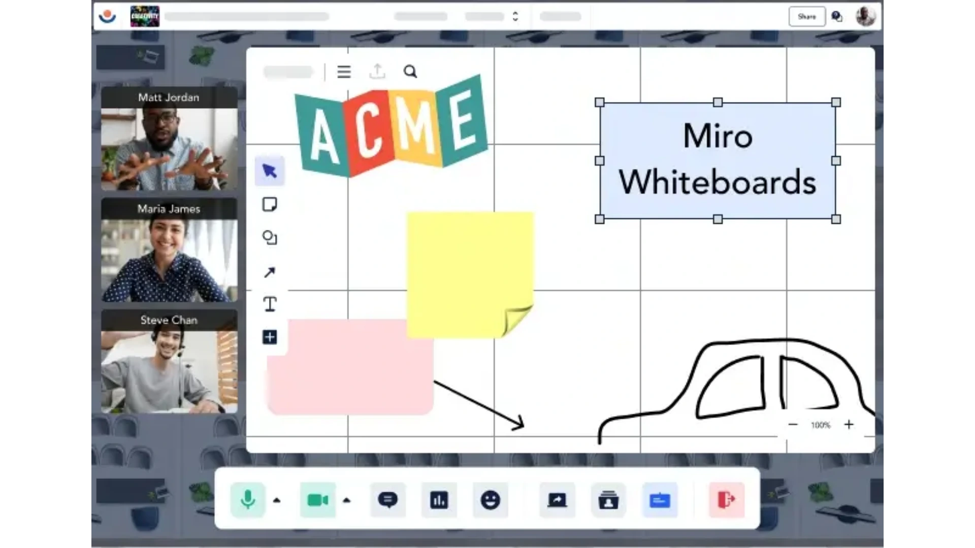 Virtual workshop using an interactive whiteboard where attendees collaborate in real time during an online learning session.