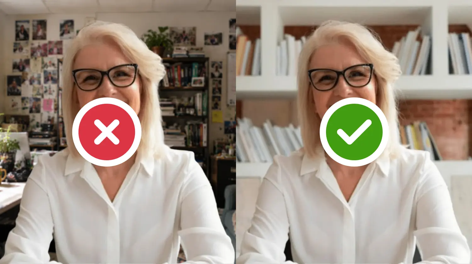 Examples of a bad (left) and good (right) virtual background