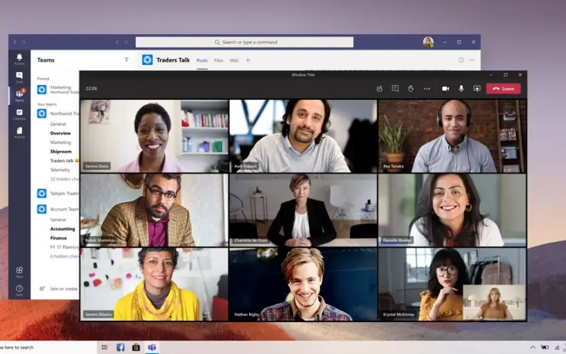 Microsoft Teams meeting interface with multiple participants displayed in a video grid.