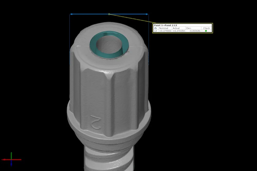 Point to point distance measured on a medical luer within GOM software