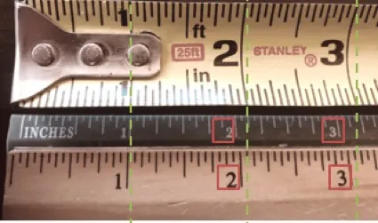 Tape measure and 2 rulers where the scales don't line up