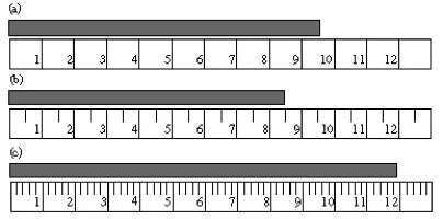 Rulers showing fractional estimates and precision of the measuring scale