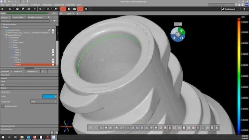 Metrology inspection software being used on scan data of a medical device.