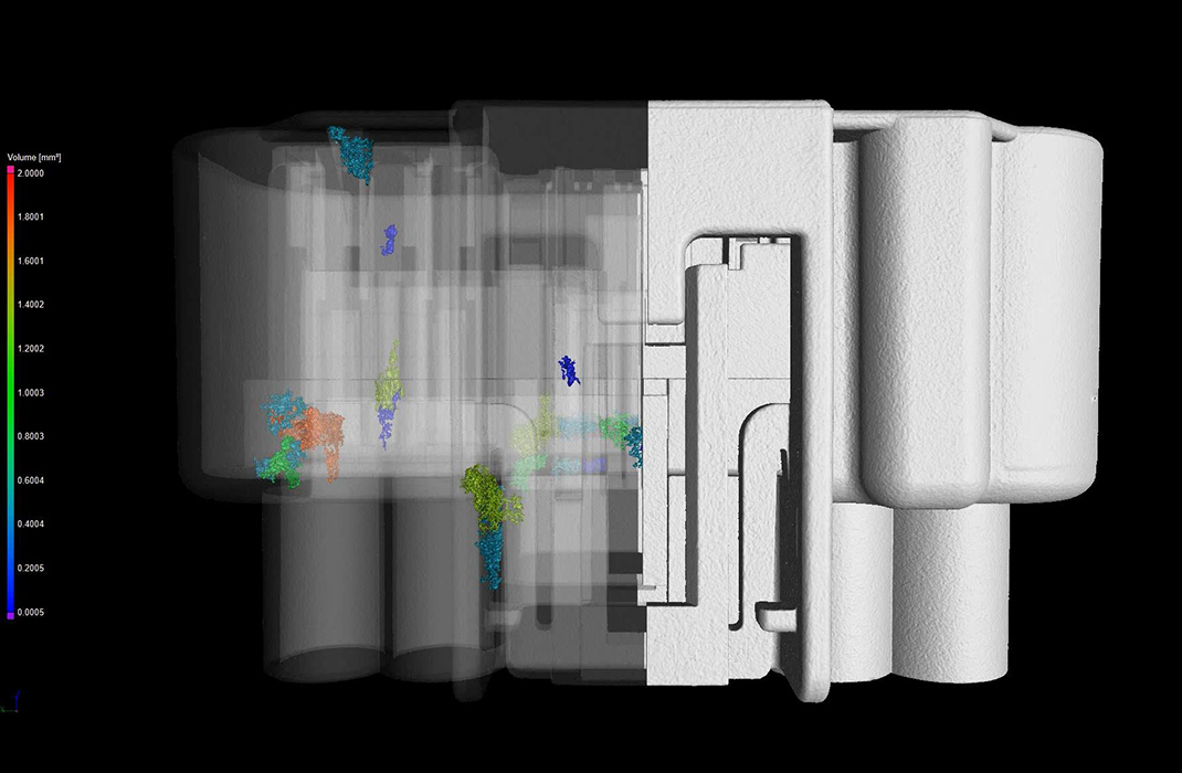 Industrial CT scan showing porosity of brake shoe