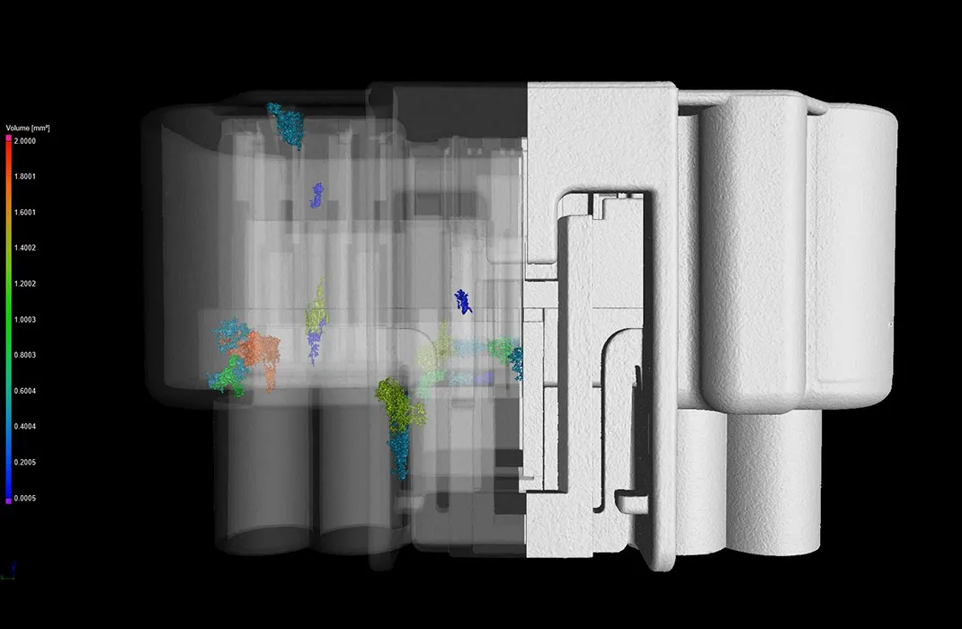 Industrial CT scan showing porosity of brake shoe
