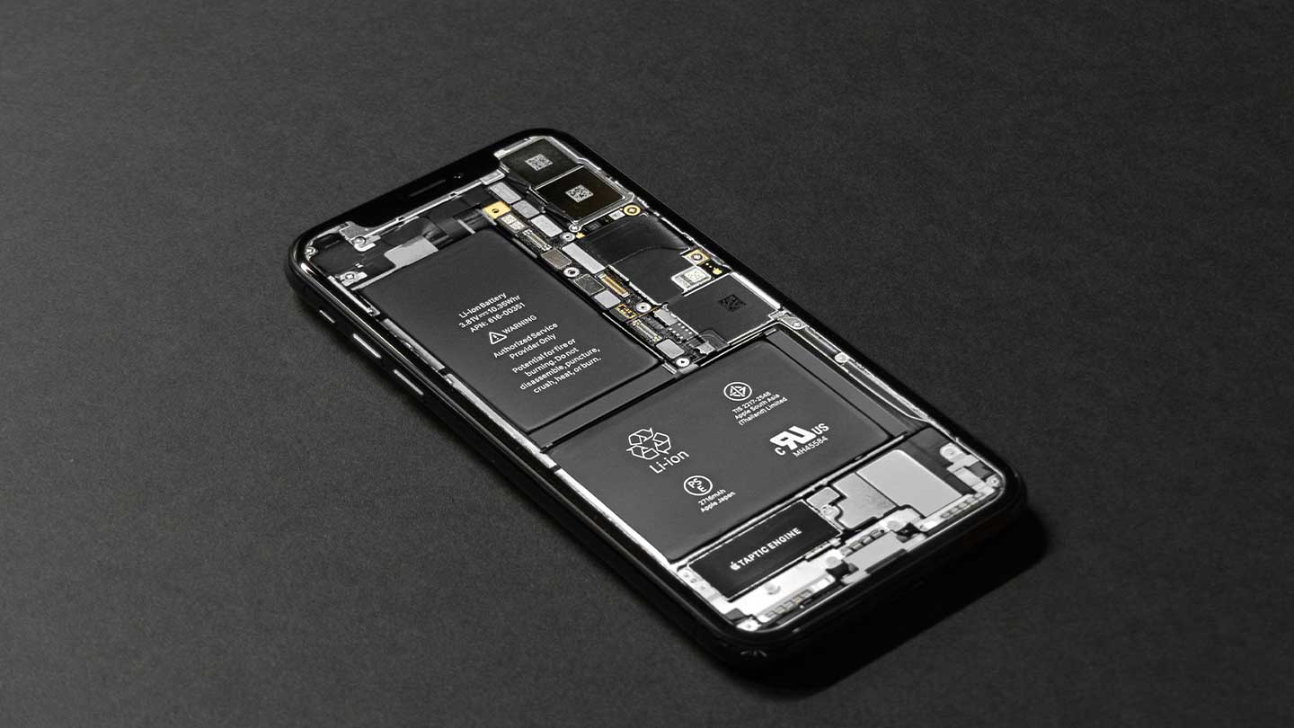 Inside of smartphone showing lithium-ion battery