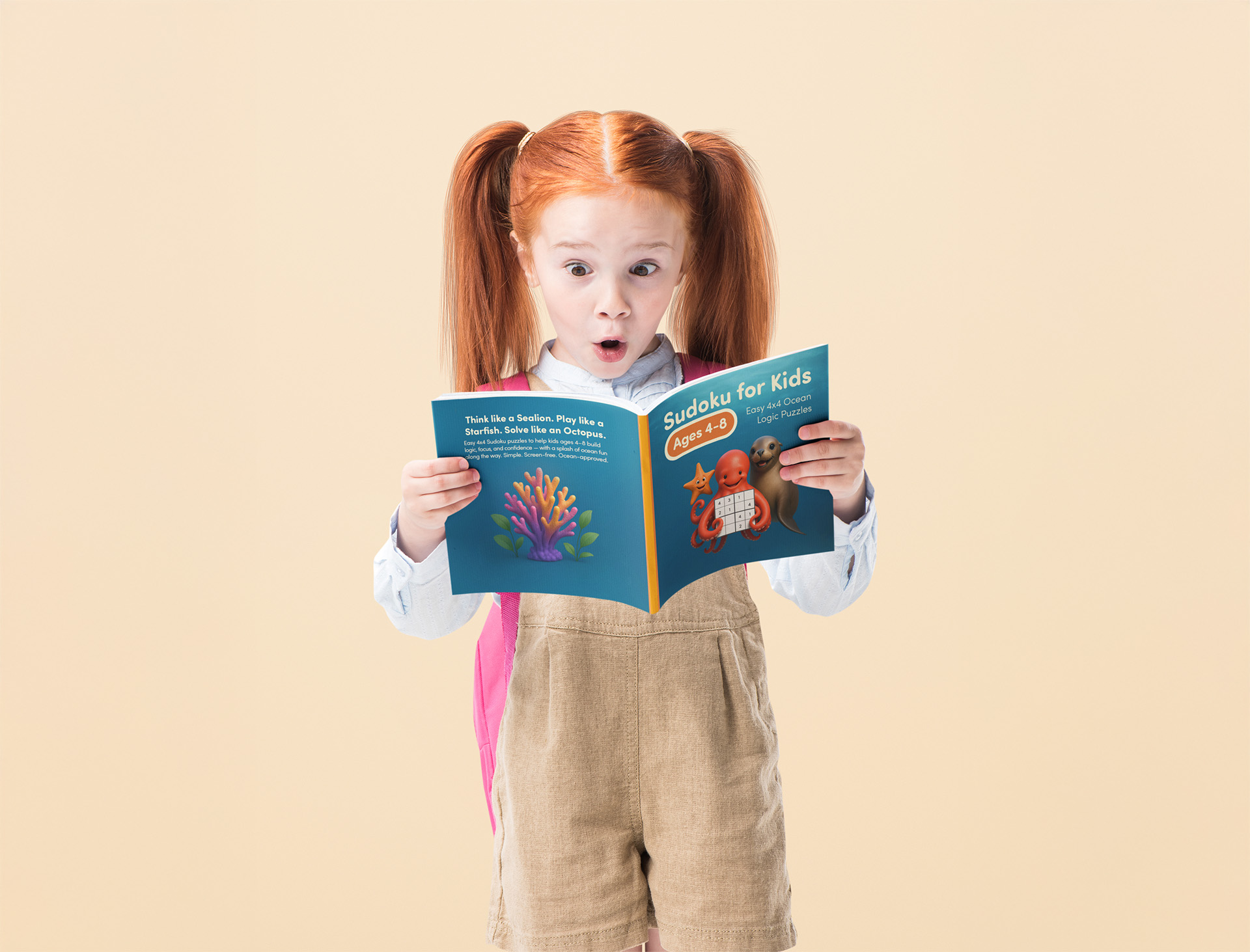 Kid Holding Sudoku for Kids Ocean Logic Puzzles Book