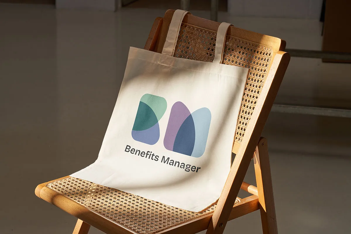 Benefits Manager logo on tote bag mockup