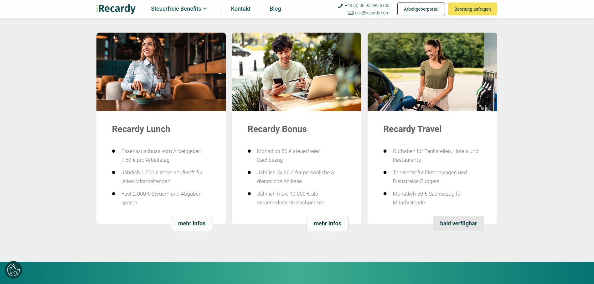 Recardy website product cards section