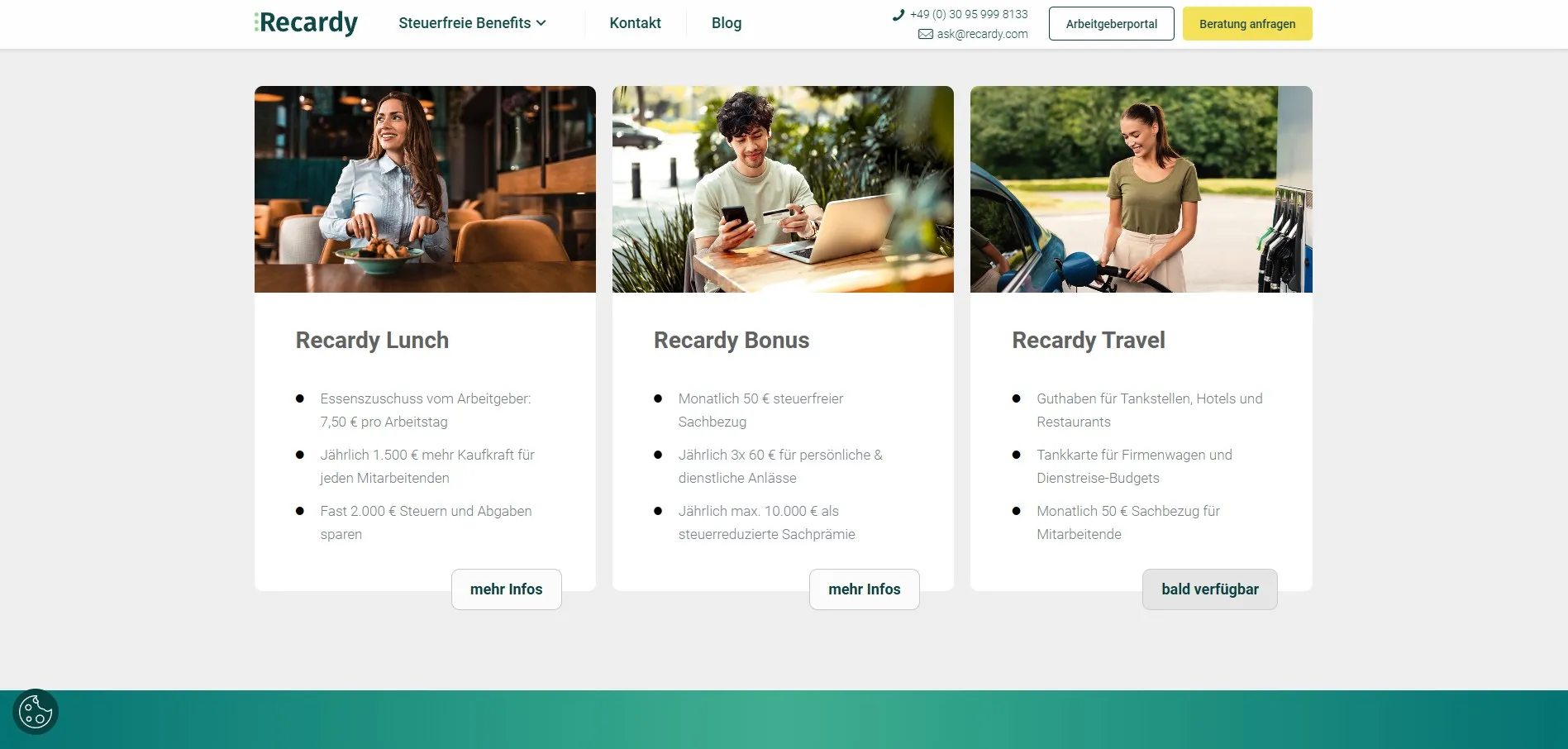 Recardy website product cards section
