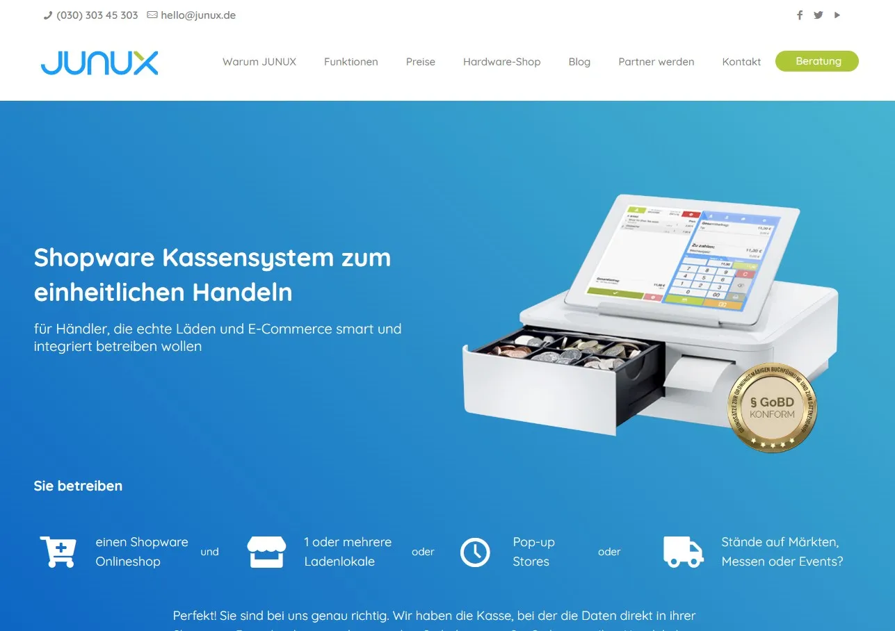 JUNUX website hero section
