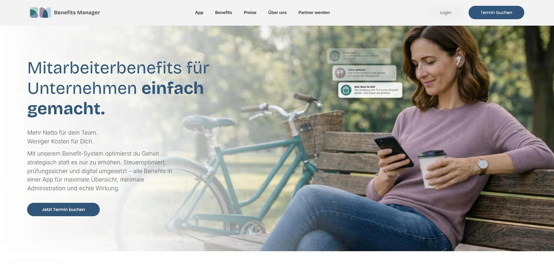 Benefits Manager website benefits grid section