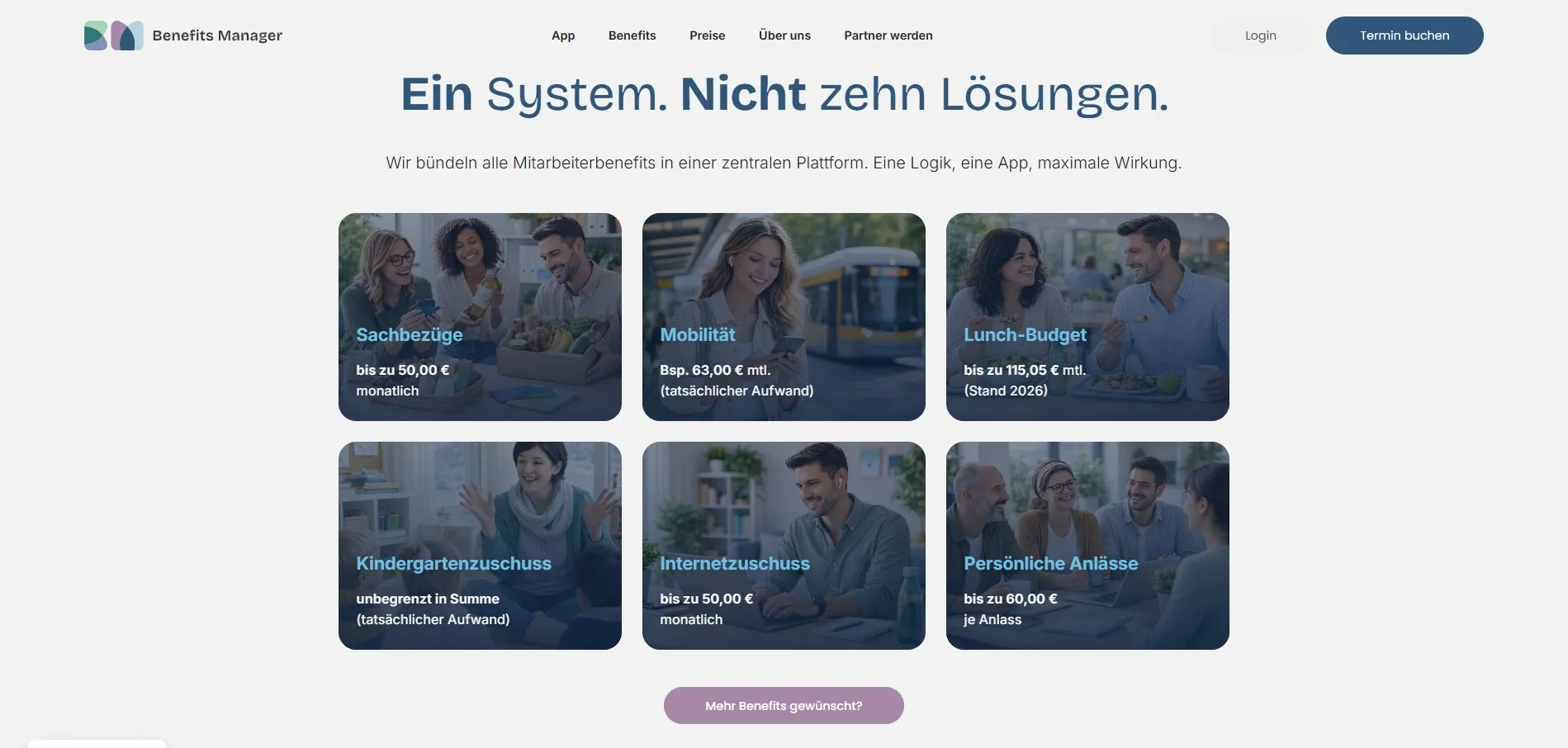 Benefits Manager website hero section