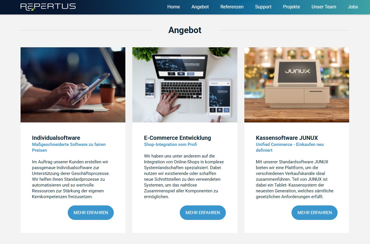 Repertus website services section design