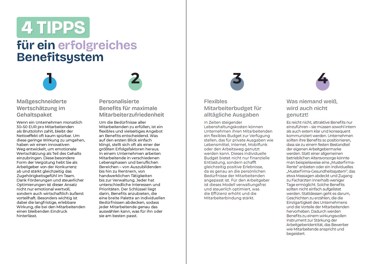 Benefits Manager brochure — 4 tips content spread