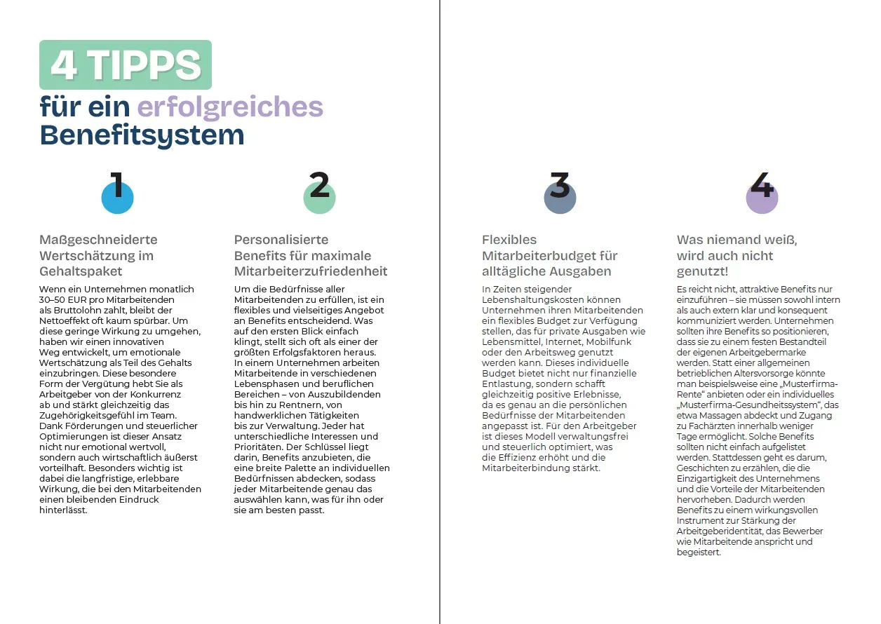Benefits Manager brochure — 4 tips content spread
