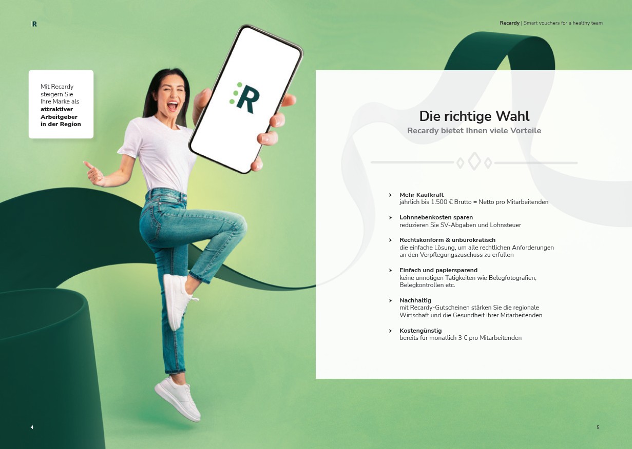 Recardy magazine interior spread — benefits overview
