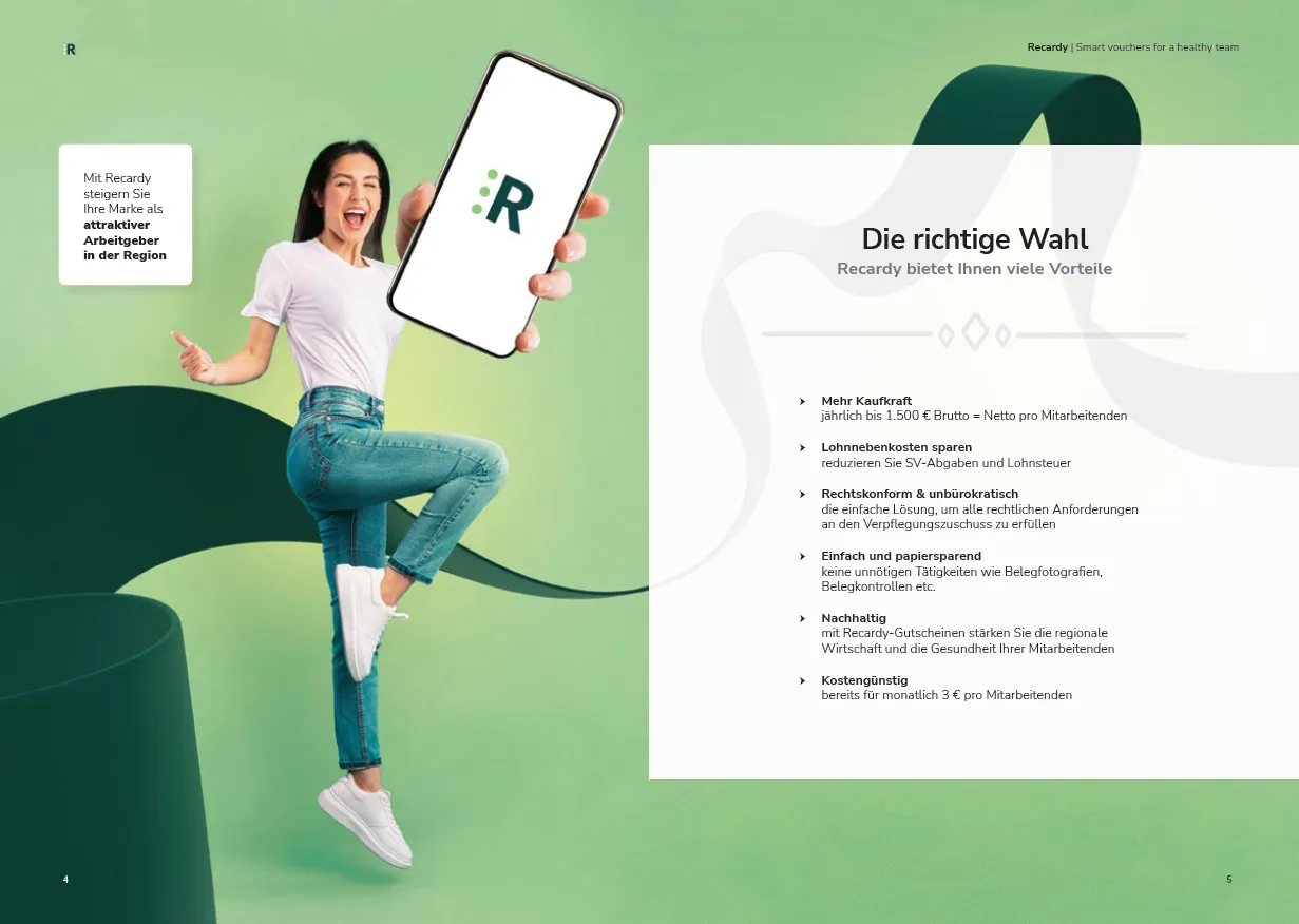 Recardy magazine interior spread — benefits overview