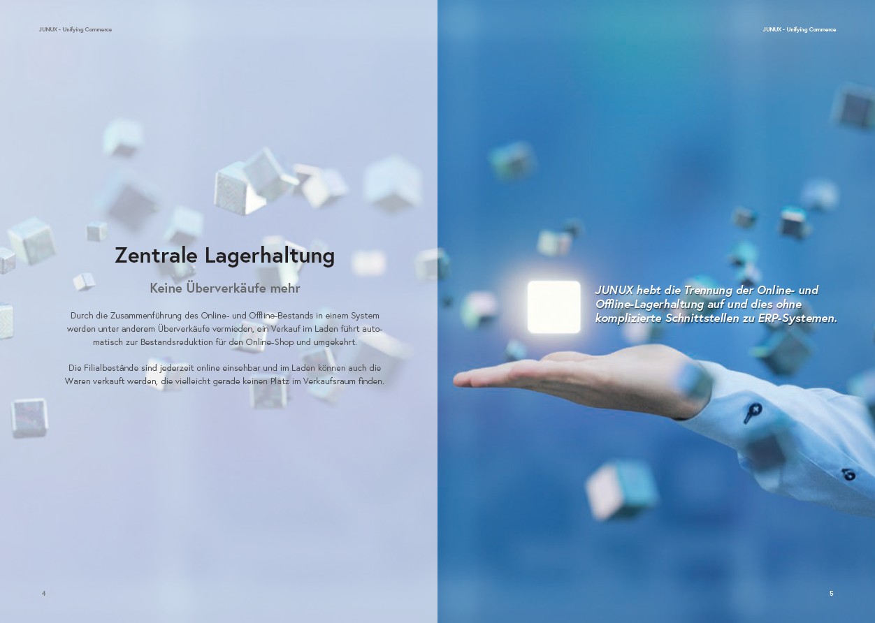 JUNUX magazine interior spread — Zentrale Lagerhaltung