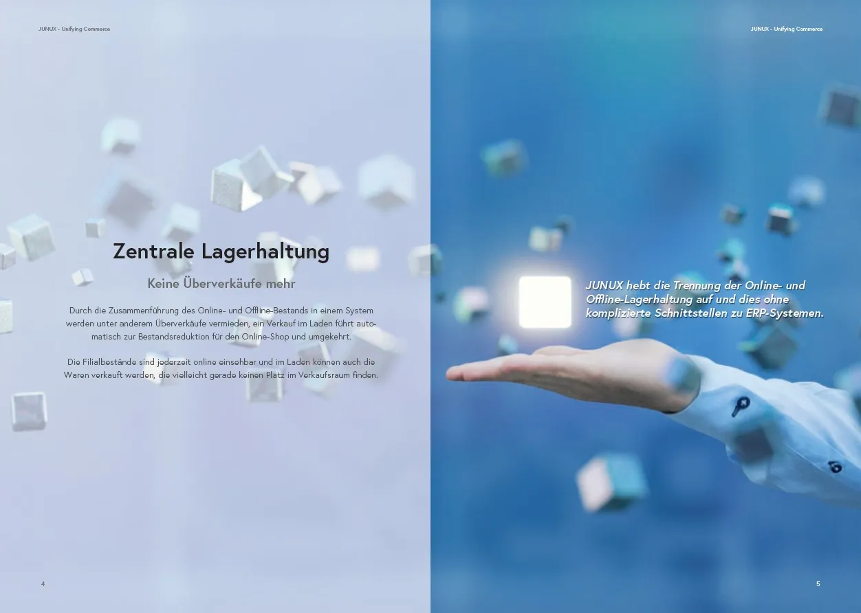 JUNUX magazine interior spread — Zentrale Lagerhaltung