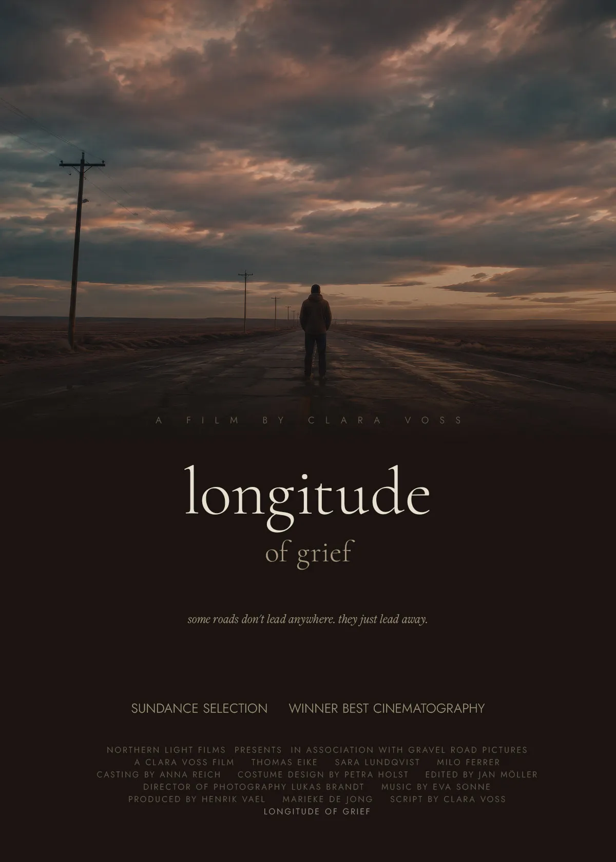 Longitude of Grief film poster design — melancholic road film