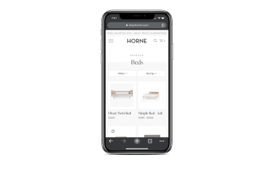 Horne includes a search bar, filters and sorting options on mobile site for easy inventory navigation