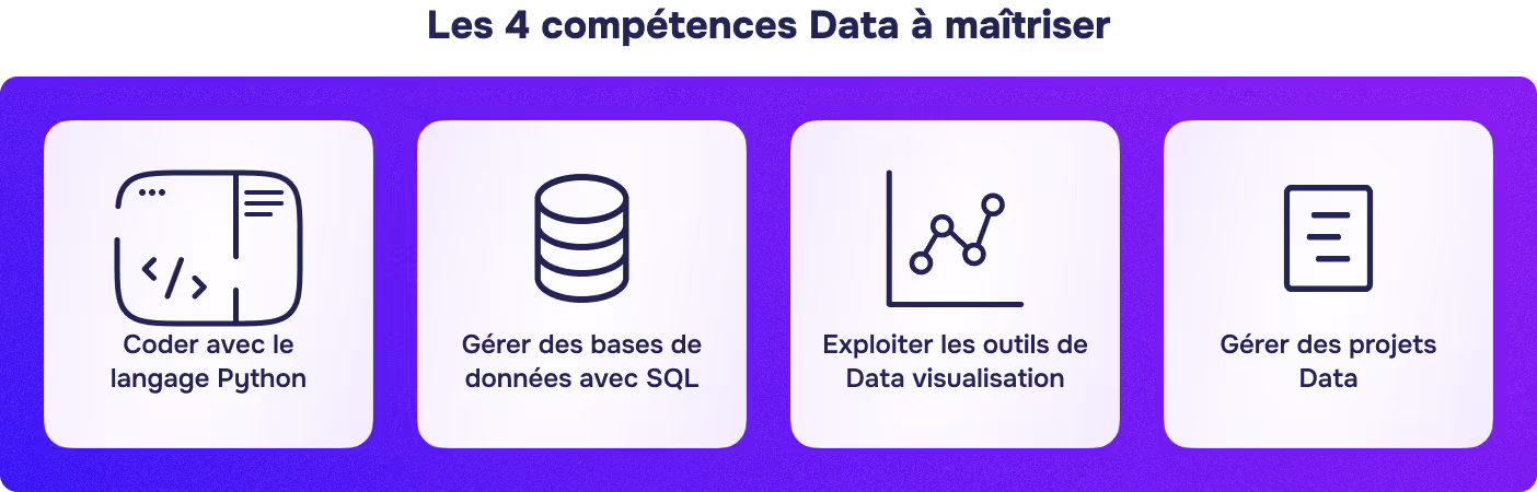 illustrations représentant le code, la data, une base de donnée